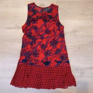 A&F Red/Blue Floral Swing Dress with Pleated Skirt, size 2